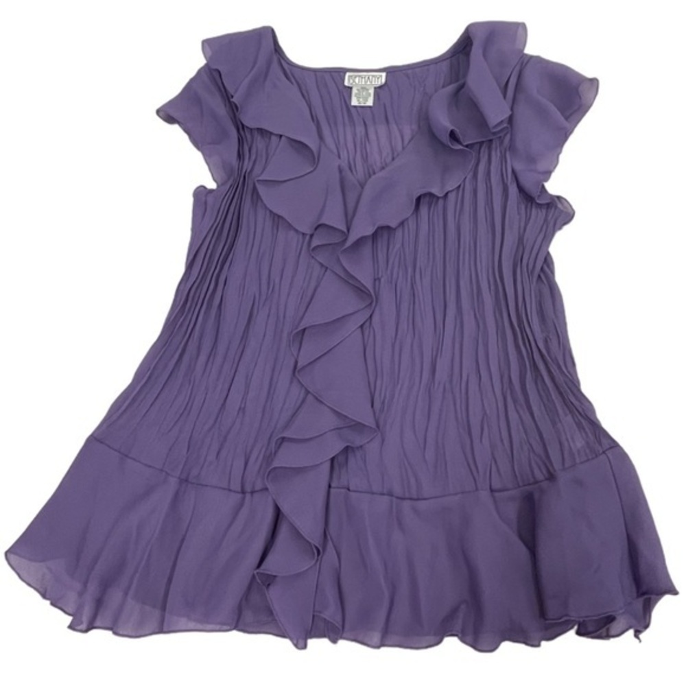 Vintage Bethany SHEER sleeveless ruffle top womens size XL